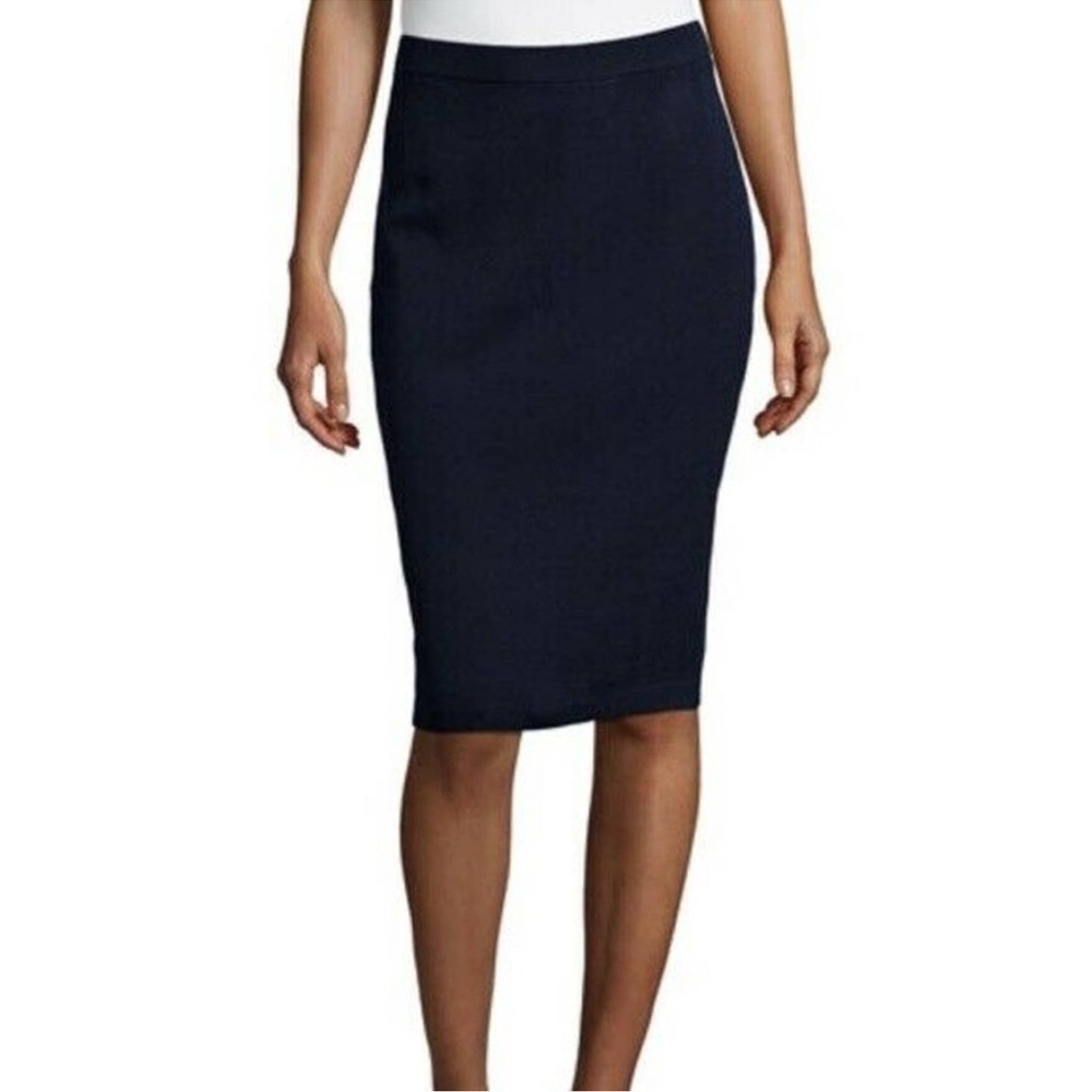 Vintage St John Caviar Santana Knit Skirt Pencil Straight Navy Wool Blend Sz 12